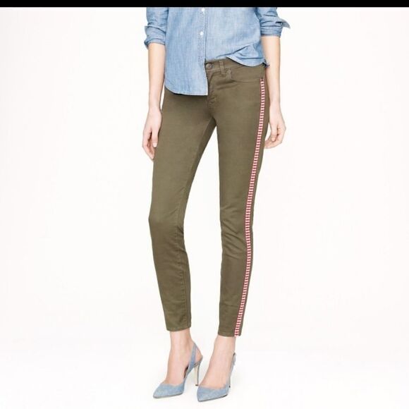 J. Crew "Toothpick Ankle" Army Green Jeans w/Tux Stripe sz.24 MSRP $128 - Picture 1 of 6